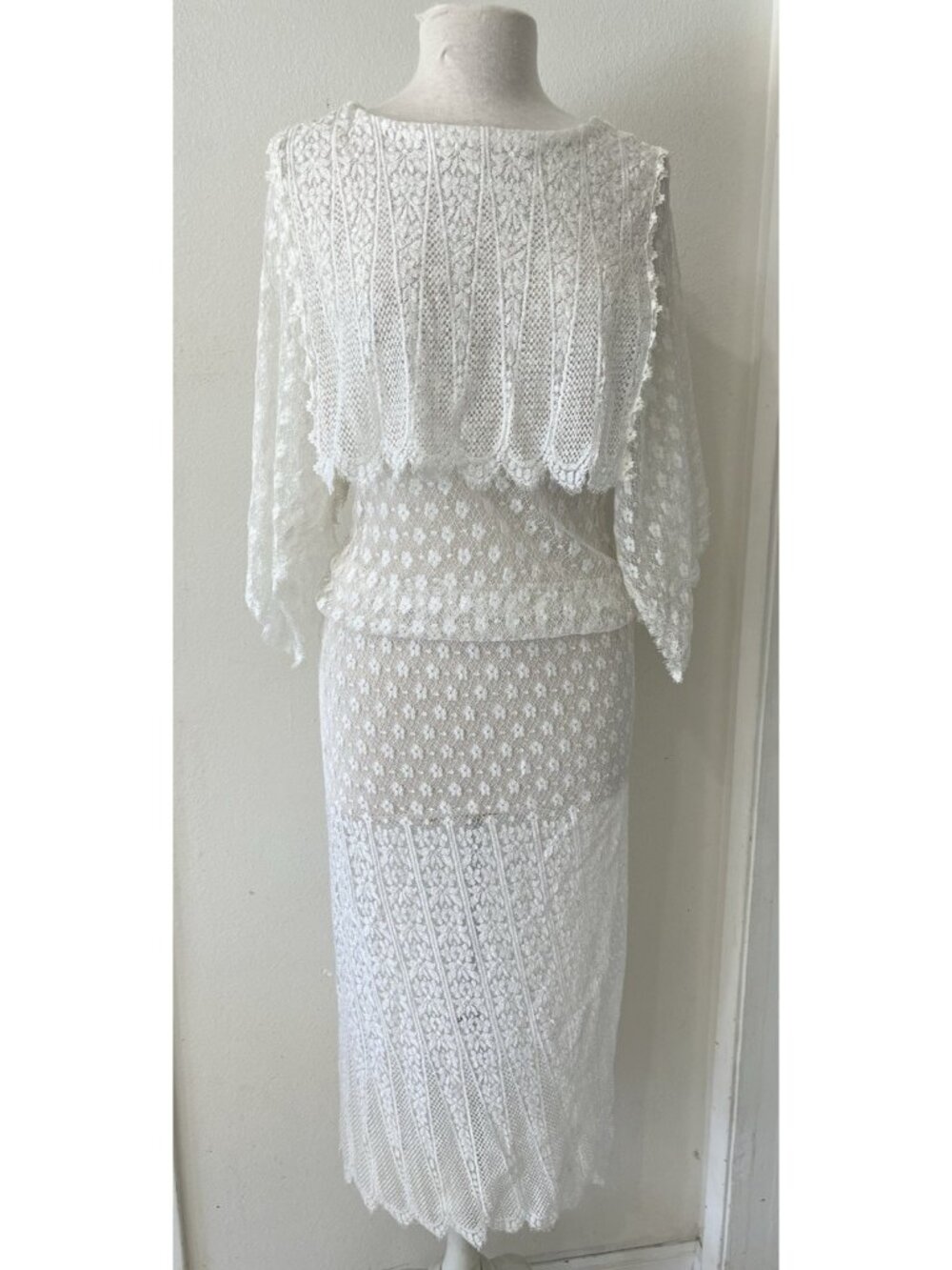 Vtg Jessica McClintock White Lace Prairie Dress Drop Waist Blouson Size 12 M - Picture 2 of 16